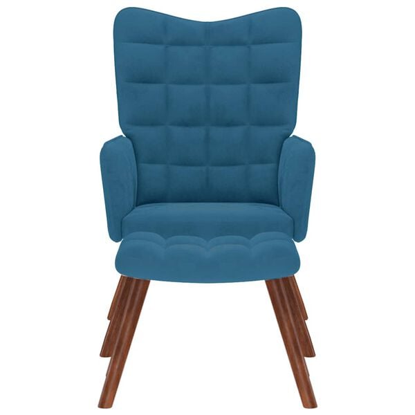 vidaXL Πολυθρόνα Relax Μπλε Βελούδινη με Σκαμπό