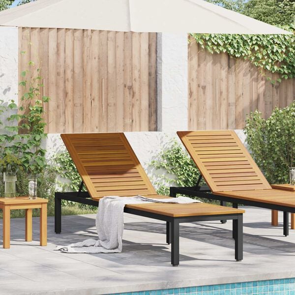 vidaXL Ξαπλώστρα 1-πρόσωπο Μαύρο 200 x 55 x 35 εκ. Μασίφ ξύλο ακακίας