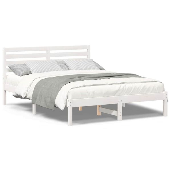 vidaXL Σκελετός Κρεβατιού Λευκό 135 x 190 cm Μασίφ ξύλο πεύκου