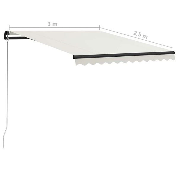 vidaXL Τέντα Συρόμενη Χειροκίνητη με LED Κρεμ 300 x 250 εκ.