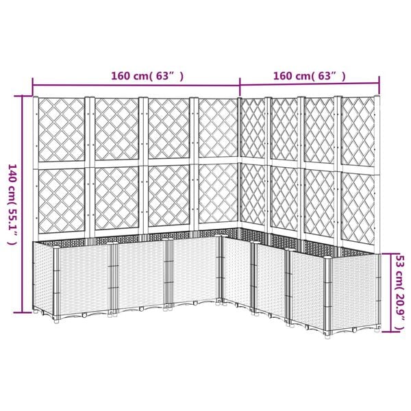 vidaXL Ζαρντινιέρα Κήπου με Καφασωτό Καφέ 160 x 160 x 140 εκ. από PP