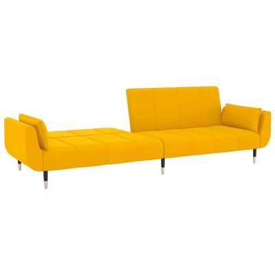 vidaXL Καναπές Κρεβάτι Διθέσιος Κίτρινο Βελούδο & Υποπόδιο/2 Μαξιλάρια