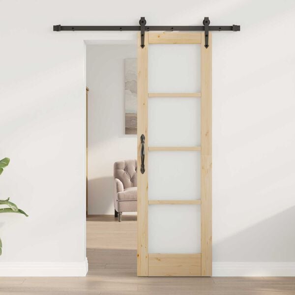 vidaXL Συρόμενη Πόρτα Καφέ 61 x 198.5 εκ. Ξύλο και μέταλλο