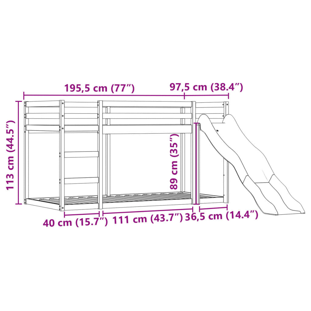 vidaXL Κουκέτα με Τσουλήθρα και Κουρτίνες Ροζ 90x190 εκ.