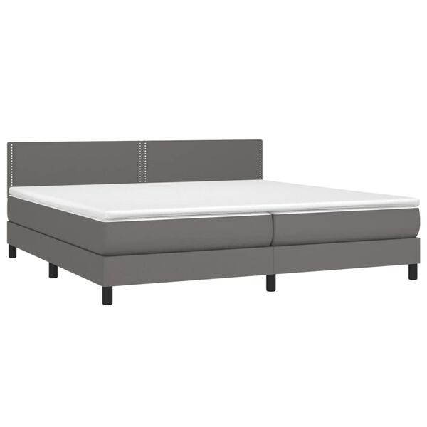 vidaXL Κρεβάτι Boxspring με Στρώμα Γκρι 200x200 εκ. Συνθετικό Δέρμα