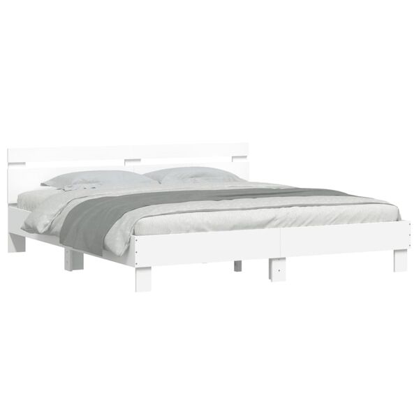 vidaXL Πλαίσιο Κρεβατιού με Κεφαλάρι/LED Λευκό 160x200 εκ.