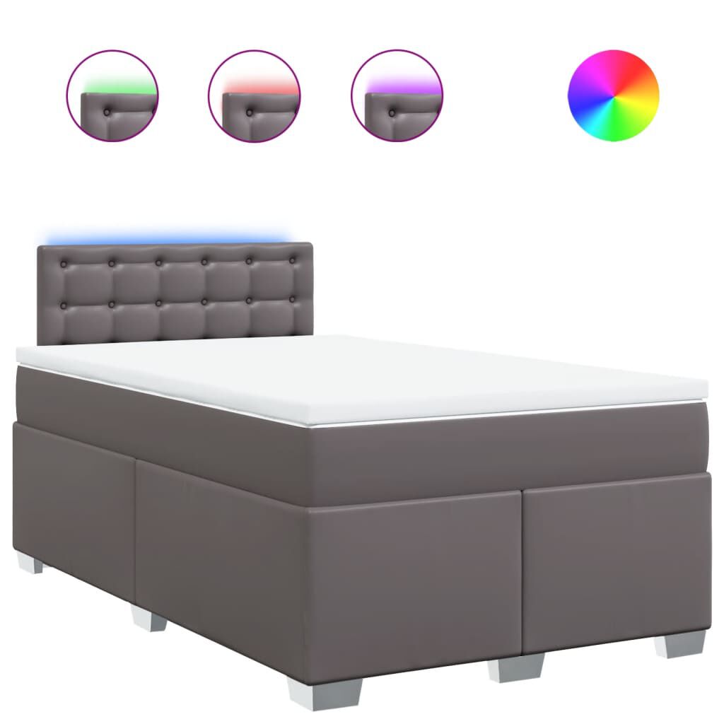 vidaXL Κρεβάτι Boxspring με Στρώμα Γκρι 120x200εκ. από Συνθετικό Δέρμα