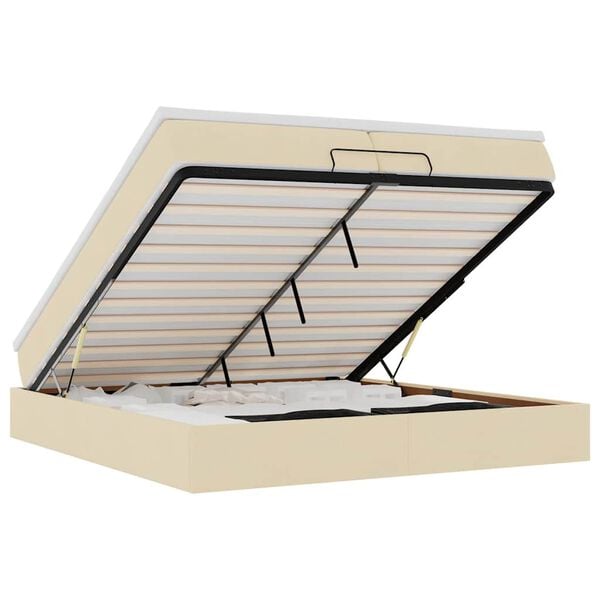 vidaXL Οθωμανικό Κρεβάτι με Στρώματα Κρέμα 200x200cm Ύφασμα