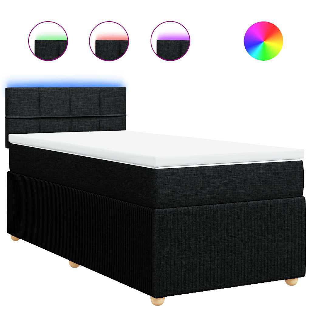 vidaXL Κρεβάτι Boxspring με Στρώμα Μαύρο 100 x 200 εκ. Υφασμάτινο