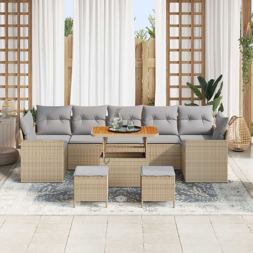 vidaXL Σετ Καναπέ Κήπου Ρυθμιζόμενο ύψος 10 pcs Μπεζ συνθετικό ρατάν