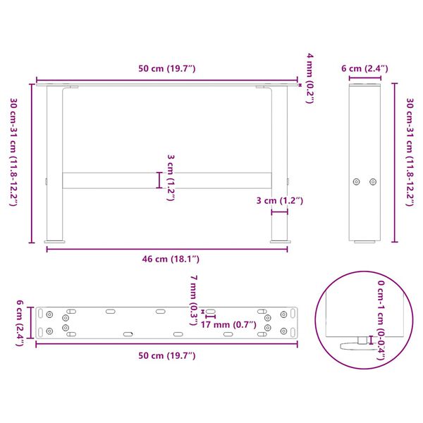 vidaXL Πόδια Τραπεζιού Σαλονιού 2 τεμ. Λευκά 50x(30-31) εκ. Ατσάλι