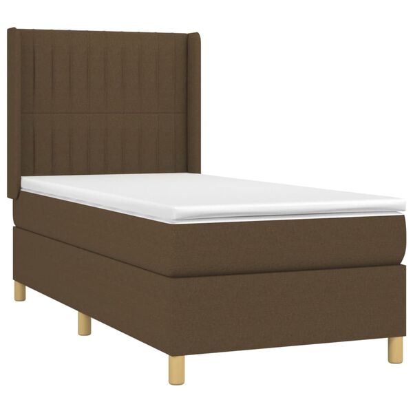 vidaXL Κρεβάτι Boxspring με Στρώμα & LED Σκ.Καφέ 80x200 εκ. Υφασμάτινο