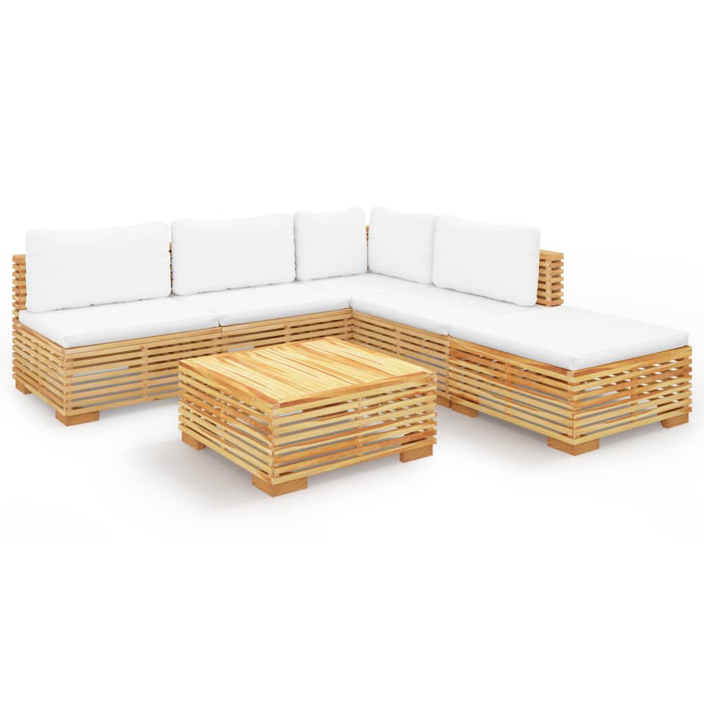 vidaXL Σαλόνι Κήπου Σετ 6 Τεμαχίων από Μασίφ Ξύλο Teak με Μαξιλάρια