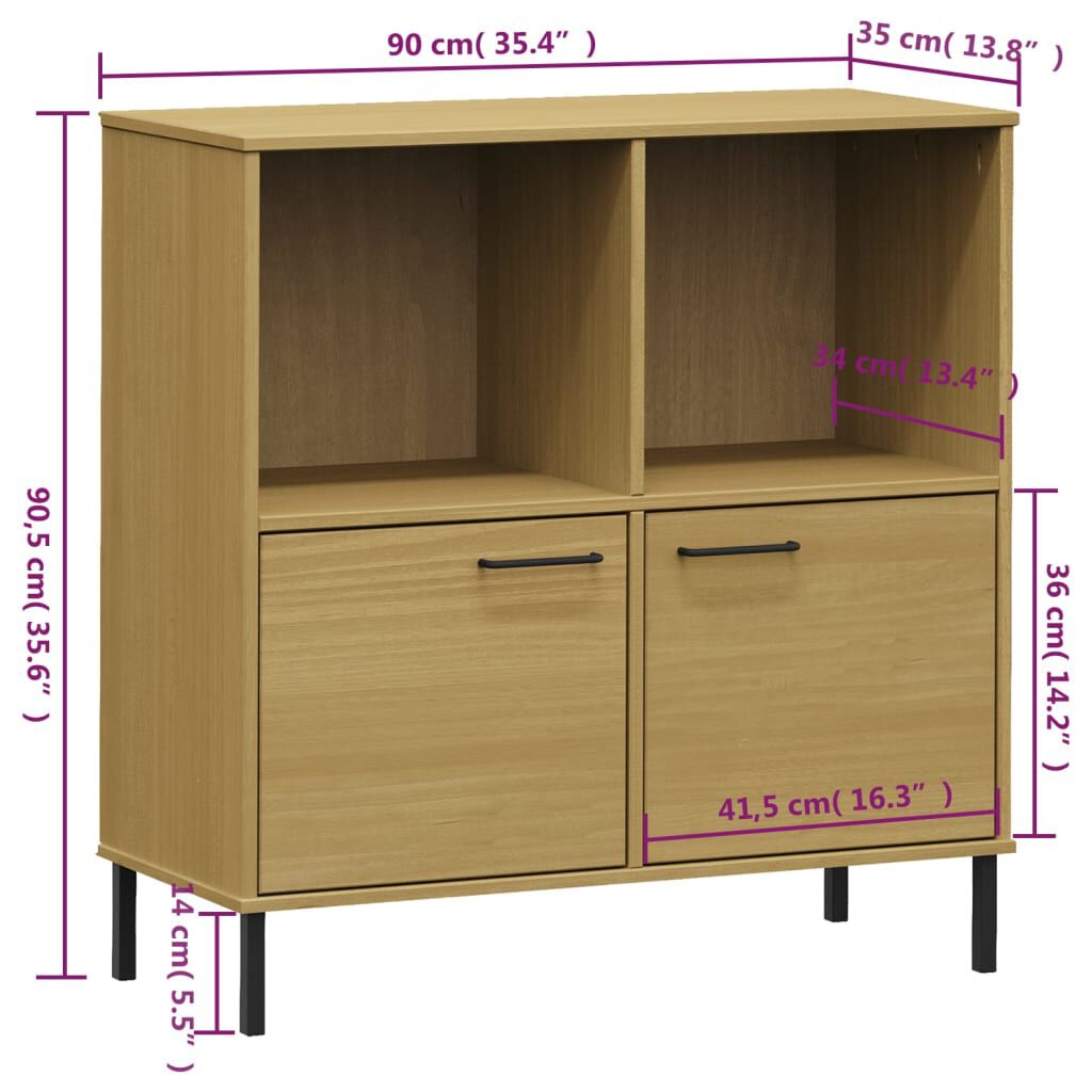 vidaXL Βιβλιοθήκη OSLO Καφέ 90x35x90,5 εκ. Μασίφ Ξύλο με Μεταλ. Πόδια