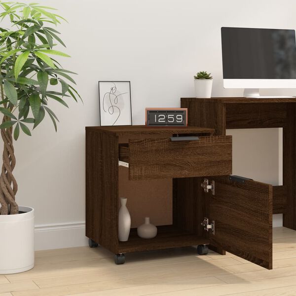 vidaXL Αρχειοθήκη Φορητή Καφέ Δρυς 45x38x54 εκ. Επεξ. Ξύλο με Ρόδες