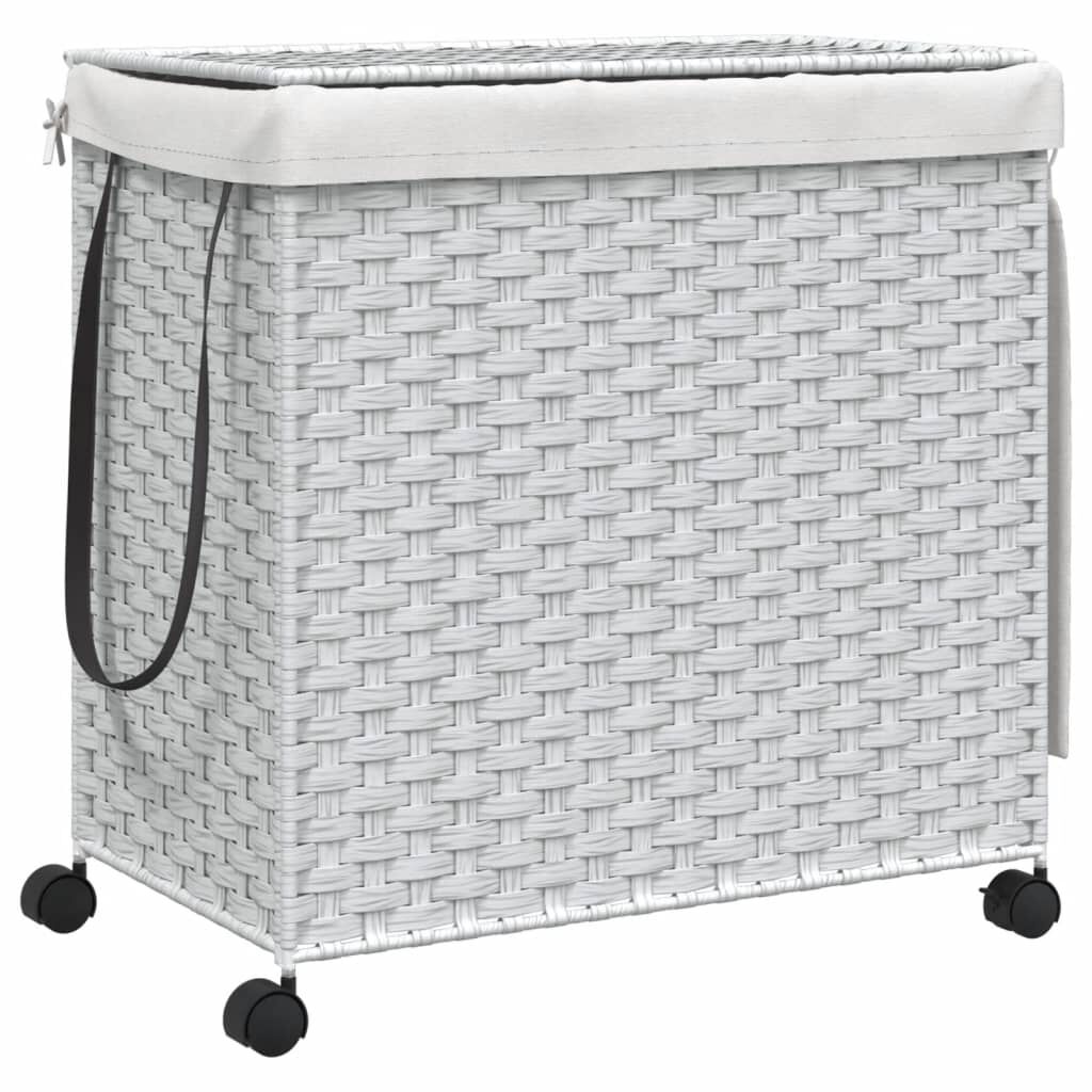 vidaXL Καλάθι Άπλυτων με Τροχούς Λευκό 60x35x60,5 εκ. από Ρατάν