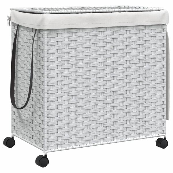 vidaXL Καλάθι Άπλυτων με Τροχούς Λευκό 60x35x60,5 εκ. από Ρατάν