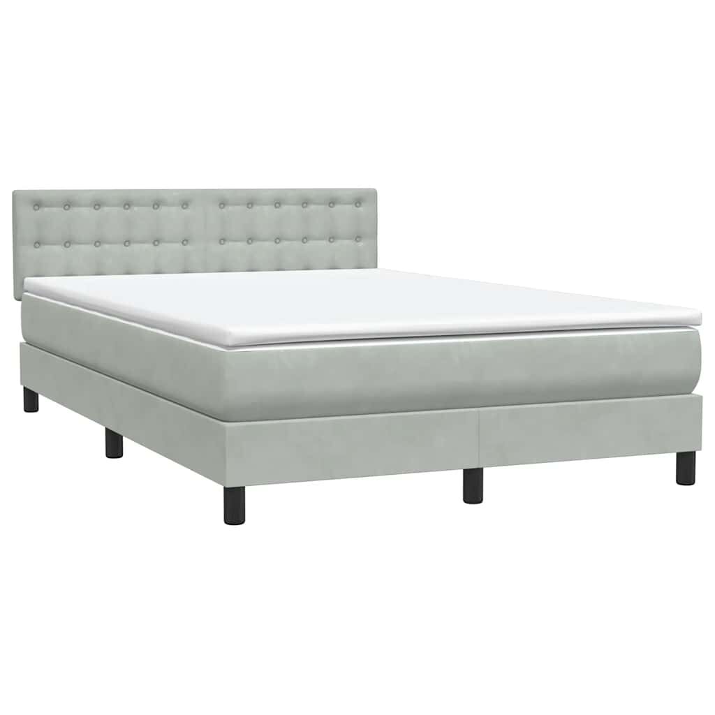 vidaXL Κρεβάτι Boxspring με Στρώμα Ανοιχτό Γκρι 140x210 εκ. Βελούδινο