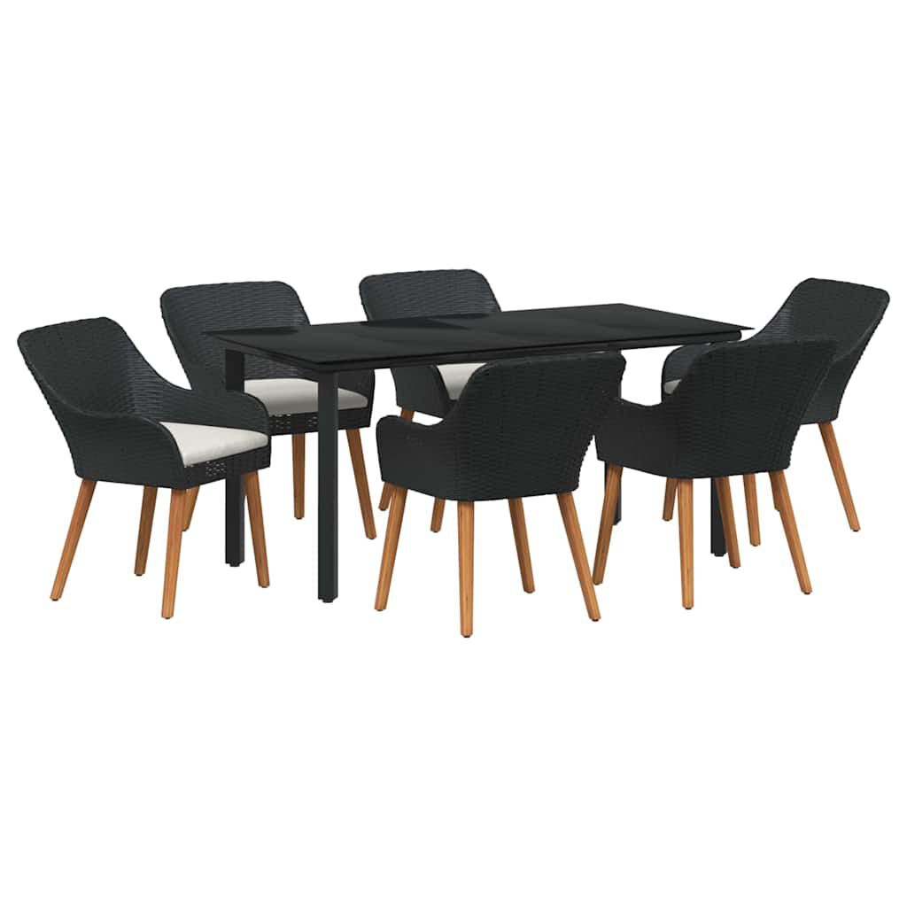 vidaXL Σέτ φαγητού για κήπο με μαξιλάρι 7 pcs Μαύρο συνθετικό ρατάν