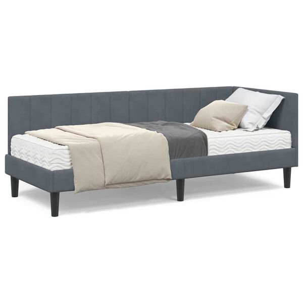 vidaXL Κρεβάτι Γωνίας με στρώμα Σκούρο γκρι 80 x 200 cm Βελούδο
