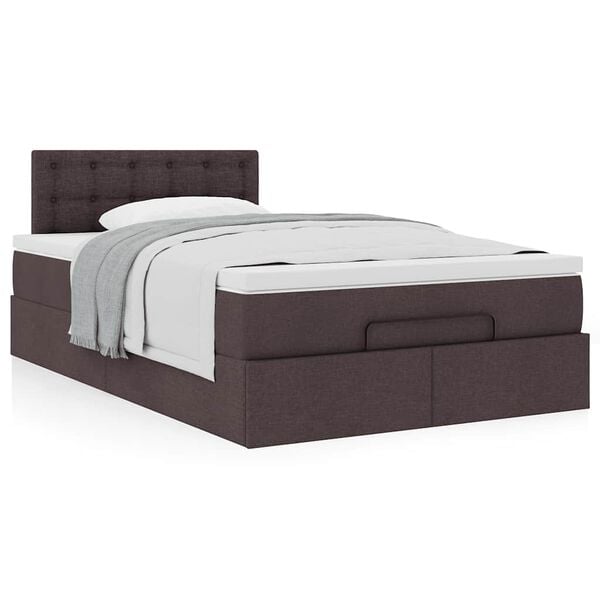 vidaXL Ottoman Κρεβάτι με Στρώμα Σκούρο Καφέ 120x200cm Ύφασμα