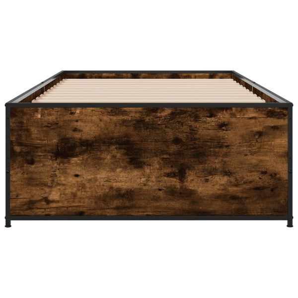 vidaXL Πλαίσιο Κρεβατιού Καπνιστή Δρυς 90x200 εκ. Επεξ. Ξύλο & Μέταλλο