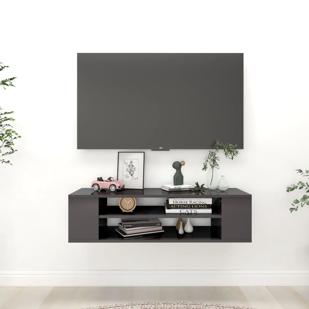 vidaXL Έπιπλο Τηλεόρασης Κρεμαστό Γυαλ. Γκρι 100x30x26,5εκ Επεξ. Ξύλο