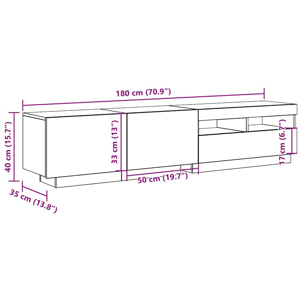 vidaXL Έπιπλο Τηλεόρασης LED Όψη Παλαιού Ξύλου 180x35x40 εκ.Επεξ. Ξύλο