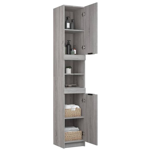 vidaXL Ντουλάπι Μπάνιου Γκρι Sonoma 32x34x188,5 εκ. Επεξεργασμένο Ξύλο