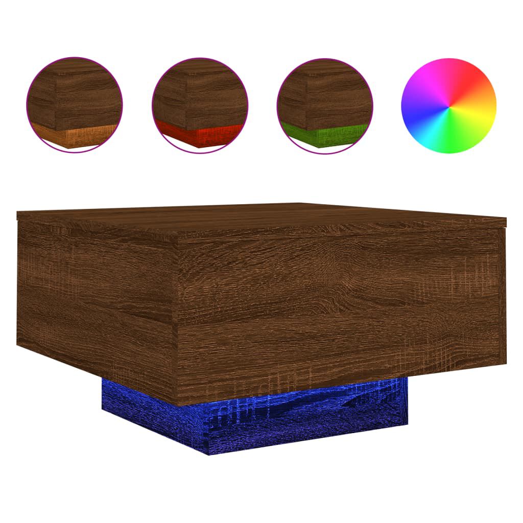 vidaXL Τραπεζάκι Σαλονιού με Φώτα LED Καφέ Δρυς 55x55x31 εκ.