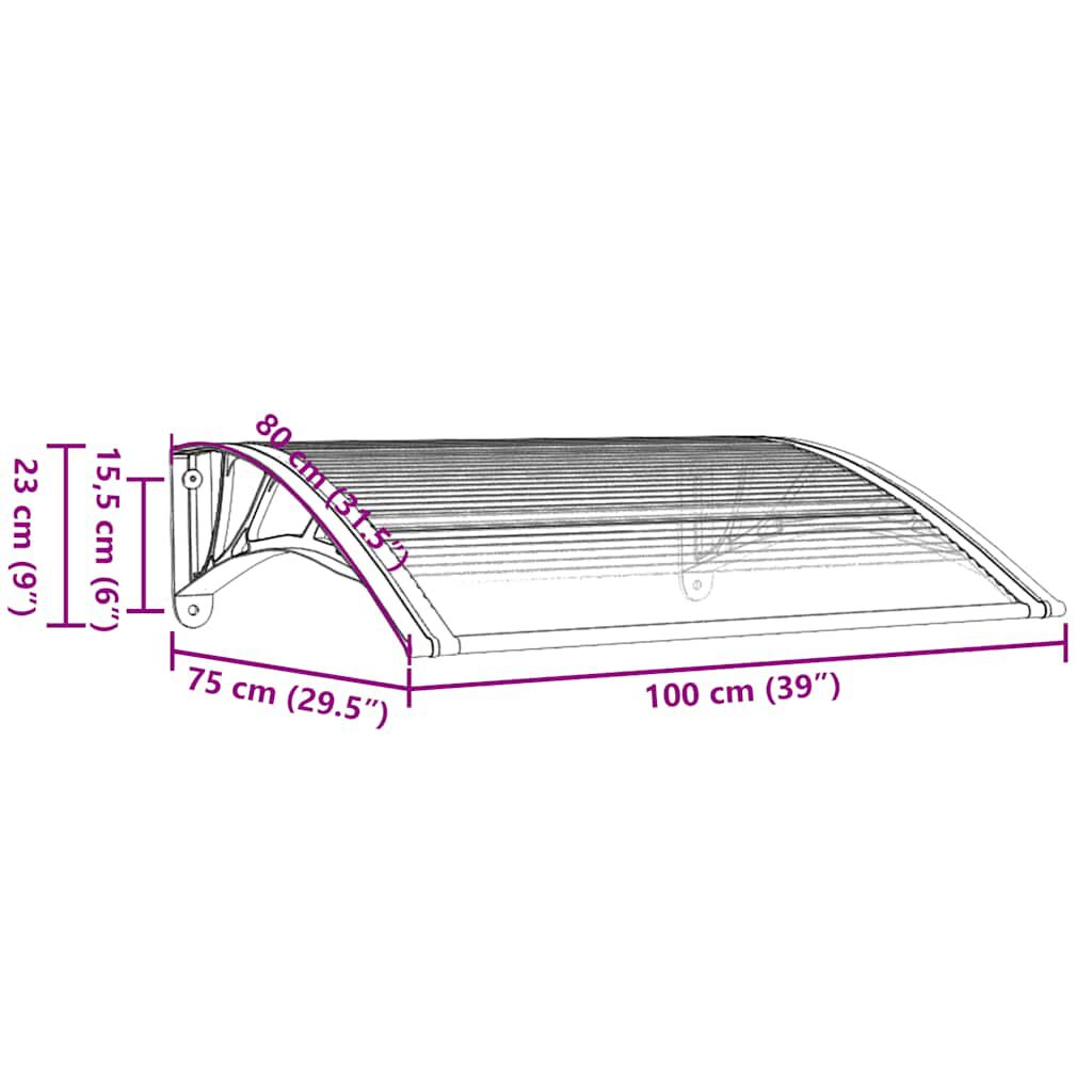 vidaXL Στέγαστρο Πόρτας Μαύρο & Διαφανές 100 x 75 εκ από Πολυκαρβονικό