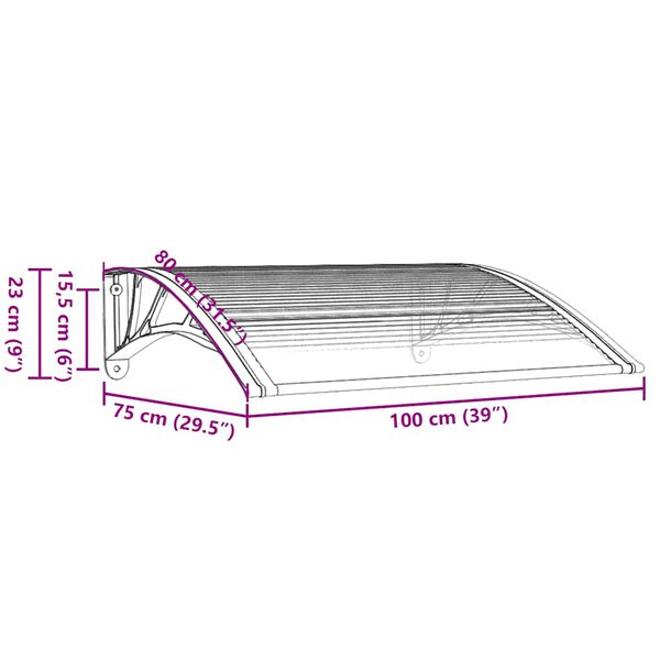 vidaXL Στέγαστρο Πόρτας Μαύρο & Διαφανές 100 x 75 εκ από Πολυκαρβονικό