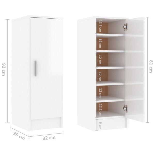 vidaXL Παπουτσοθήκη Γυαλιστερό Λευκό 32 x 35 x 92 εκ. από Επεξ. Ξύλο