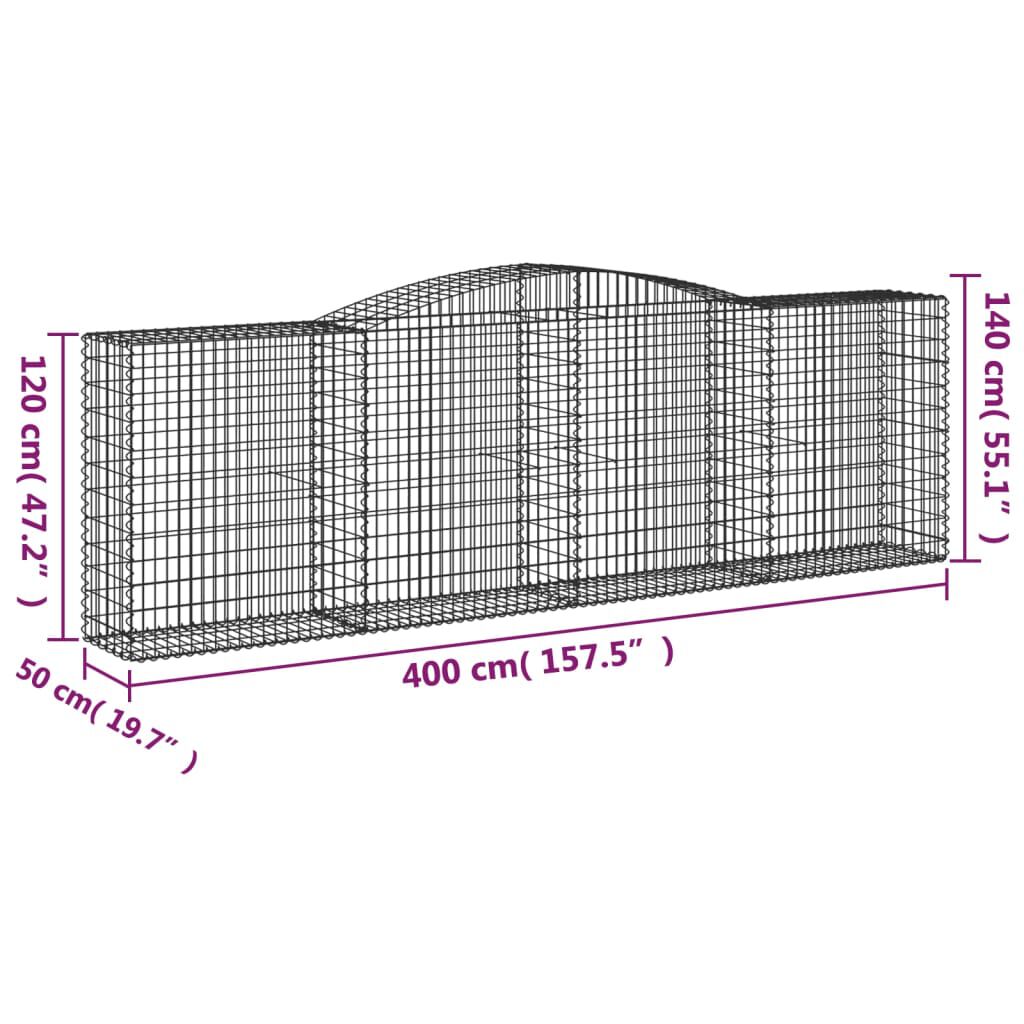 vidaXL Συρματοκιβώτια Τοξωτά 4 τεμ. 400x50x120/140 εκ. Γαλβαν. Ατσάλι