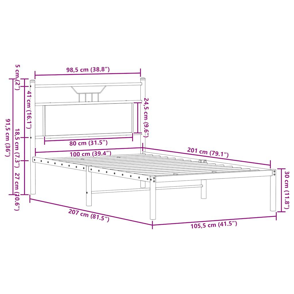 vidaXL Πλαίσιο Κρεβατιού Χωρ. Στρώμα Sonoma Δρυς 100x200εκ Επ. Ξύλο