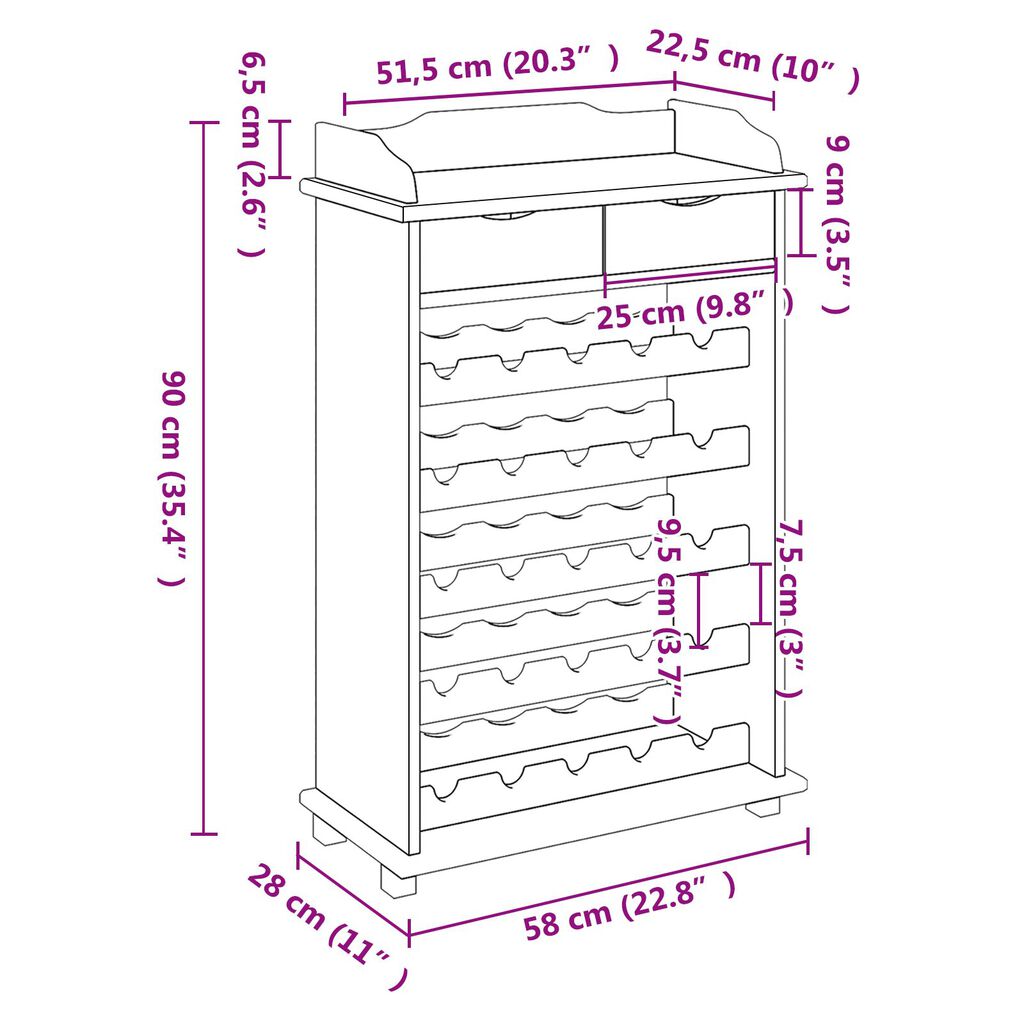 vidaXL Ράφι Κρασιού 90x60x30 εκ Συμπαγές Ξύλο Πεύκου