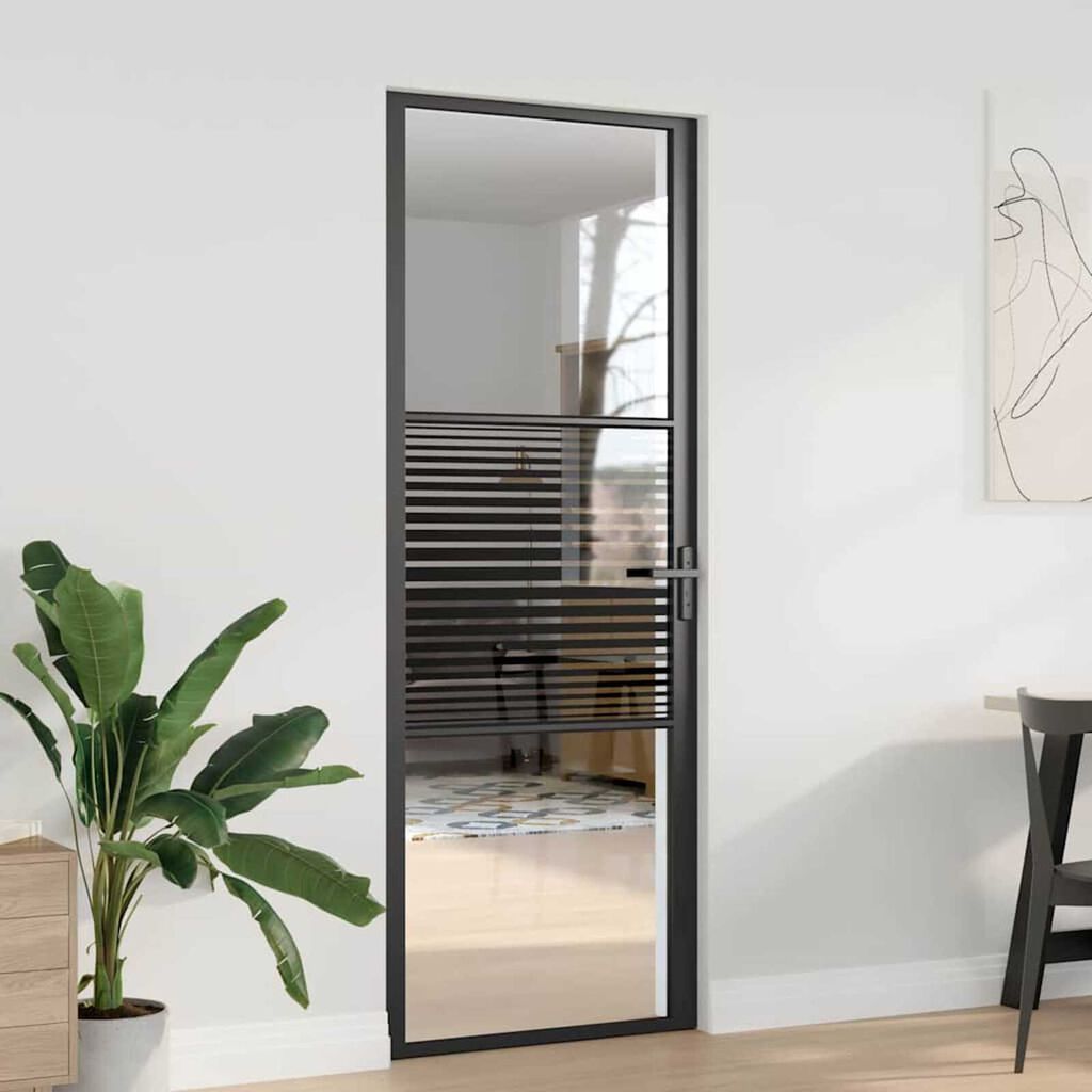 vidaXL Εσωτερική Πόρτα Μαύρο 76 x 201.5 cm Tempered γυαλί, Αλουμίνιο