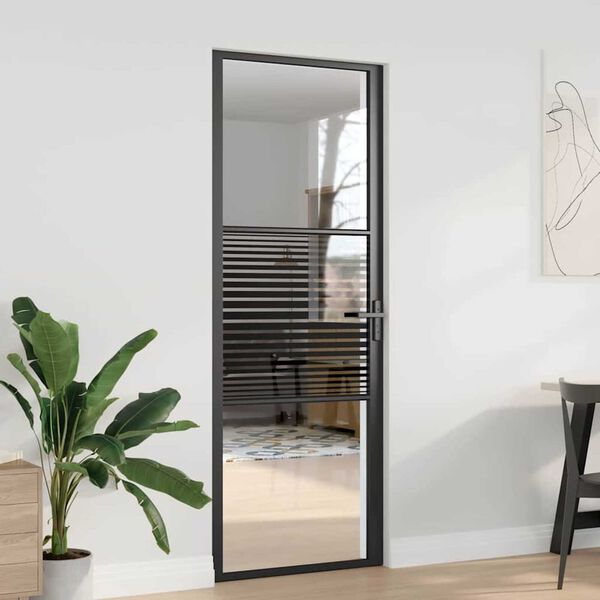 vidaXL Εσωτερική Πόρτα Μαύρο 76 x 201.5 cm Tempered γυαλί, Αλουμίνιο
