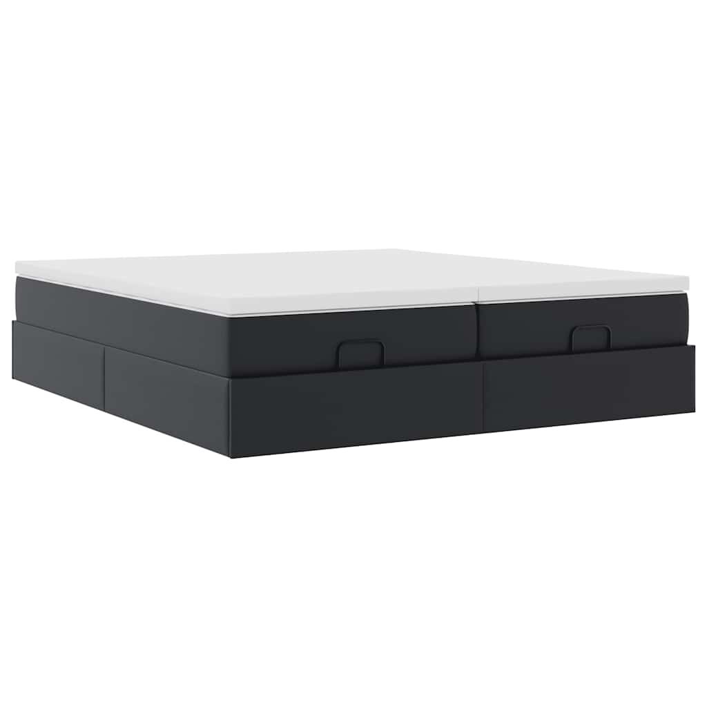 vidaXL Οθωμανικό κρεβάτι με στρώματα Μαύρο 160x200cm Συνθετικό δέρμα