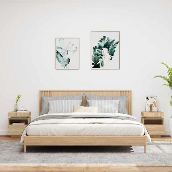 vidaXL Κομοδίνα με Φώτα LED 2 τεμ. Sonoma Δρυς 40x39x48,5 εκ.