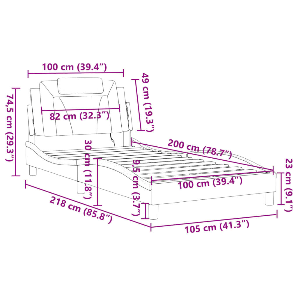 vidaXL Πλαίσιο Κρεβατιού με LED Λευκό/Μαύρο 100x200εκ. Συνθετικό Δέρμα