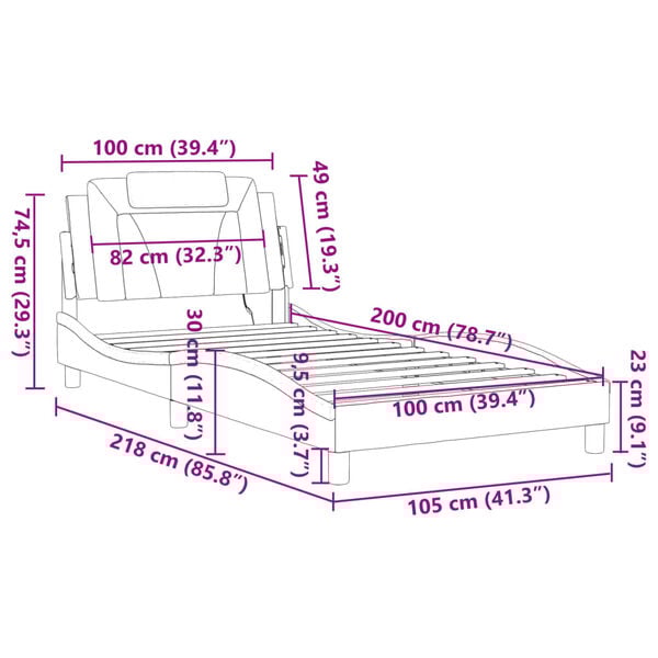 vidaXL Πλαίσιο Κρεβατιού με LED Λευκό/Μαύρο 100x200εκ. Συνθετικό Δέρμα