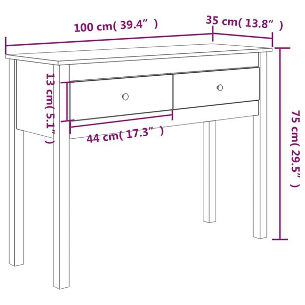 vidaXL Τραπέζι Κονσόλα Λευκό 100 x 35 x 75 εκ. από Μασίφ Ξύλο Πεύκου