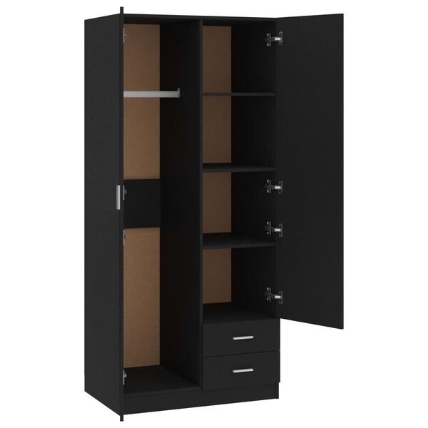 vidaXL Ντουλάπα Μαύρη 80 x 52 x 180 εκ. από Επεξ. Ξύλο