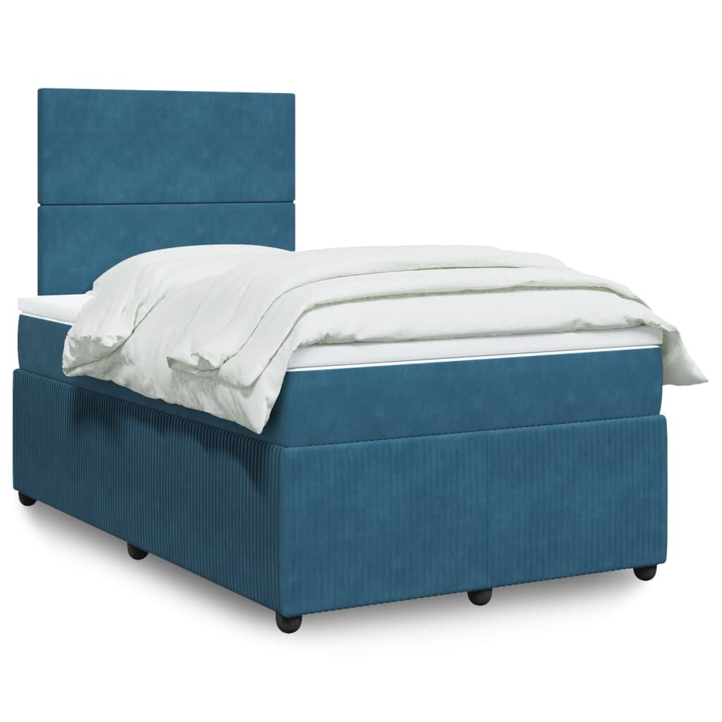 vidaXL Κρεβάτι Boxspring με Στρώμα Μπλε 120x200 εκ. Βελούδινο