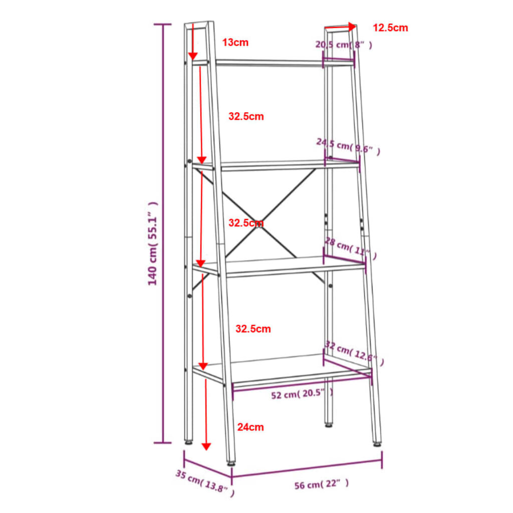 vidaXL Ραφιέρα Όρθια 4 Επιπέδων Μαύρη 56 x 35 x 140 εκ.
