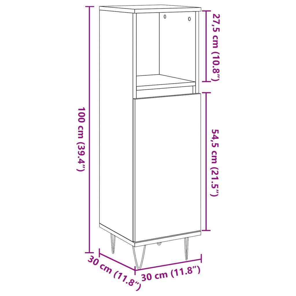 vidaXL Ντουλάπι μπάνιου Παλιό ξύλο 30x30x100 cm Κατασκευασμένο ξύλο