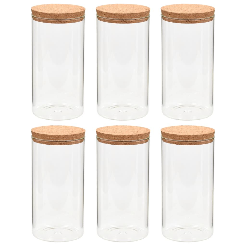 vidaXL Βάζα 6 τεμ. 1100 ml Γυάλινα με Καπάκι από Φελλό