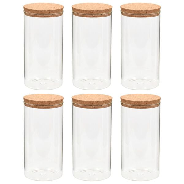vidaXL Βάζα 6 τεμ. 1100 ml Γυάλινα με Καπάκι από Φελλό