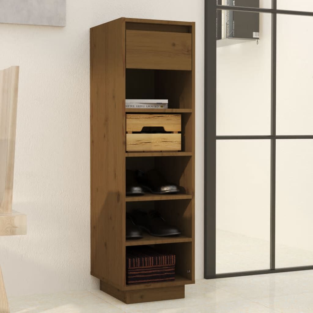 vidaXL Παπουτσοθήκη Καφέ Μελί 30x34x105 εκ από Μασίφ Ξύλο Πεύκου